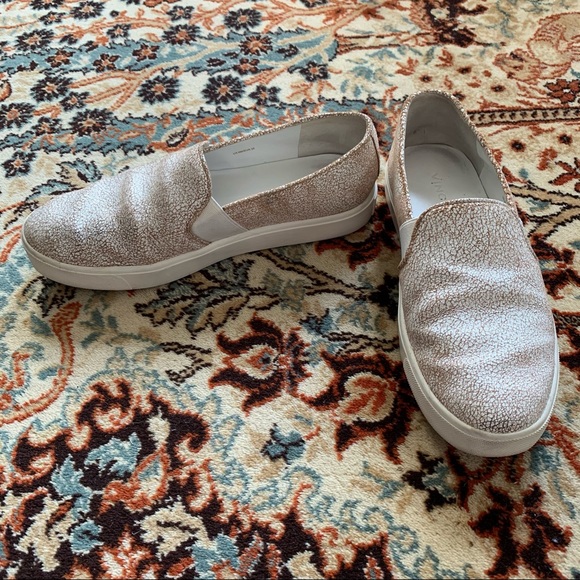 Vince Blair White Crackle Leather Slip-on Sneakers